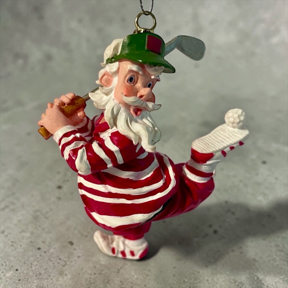 Vintage Santa Playing Golf Dressed so Festive Xmas Holiday Ornament